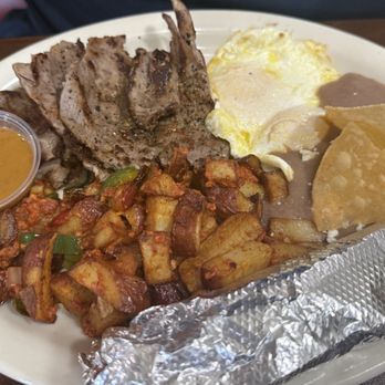 Sanger Country Cafe - Asada breakfast with chorizo potatoes (so delish)! Eggs, beans, tortillas and enough that I took some home. - Breakfast & Brunch Near Me - Sanger, California Sanger Country Cafe - Asada breakfast with chorizo potatoes (so delish)! Eggs, beans, tortillas and enough that I took some home. - Breakfast & Brunch Near Me - Sanger, California