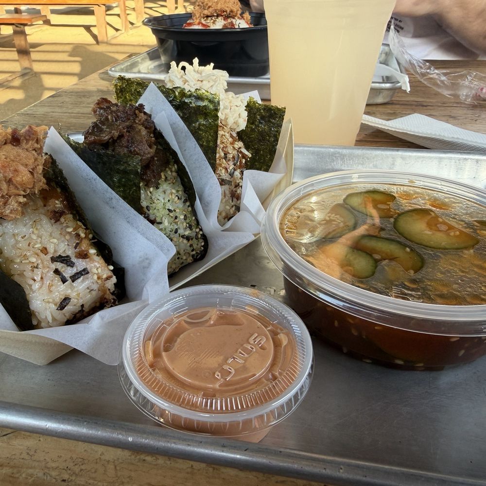 OniGuru - OniGuru Rice Ball Trio - salmon, kbbq, & crab with Lavender Thyme Lemonade - Japanese Near Me - Garden Grove, California
