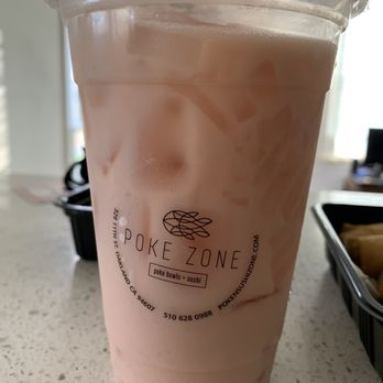 Poke Zone - Rose Milk Tea w/Lychee Jelly - Sushi Bars Near Me - Oakland, California