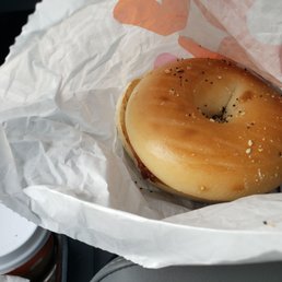 My bacon, egg and cheese EVERYTHING bagel. Looks like a plain with crumbs.