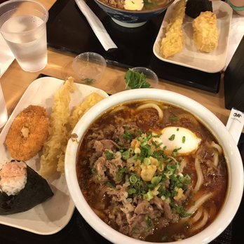 Marugame Udon - Curry Nikutama Udon and Tonkatsu Udon with tempura sides - Japanese Near Me - Costa Mesa, California Marugame Udon - Curry Nikutama Udon and Tonkatsu Udon with tempura sides - Japanese Near Me - Costa Mesa, California