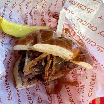 Cherry Cricket - Downtown - Cricket Royale burger (halved) - Sports Bars Near Me - Denver, Colorado