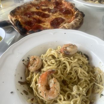 Buona Forchetta - Cacio y Pepe with shrimp & pepperoni pizza. & Aglio Olio E Peperoncino with spicy sausage. - Italian Near Me - Newport Beach, California