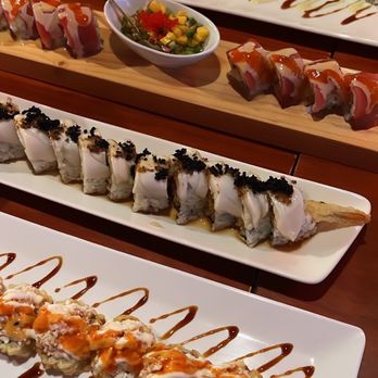 Ari Sushi - from top to bottom: Millennium Maki, Angry Mango Maki, White Sox Maki, Volcano Maki - Sushi Bars Near Me - Des Plaines, Illinois
