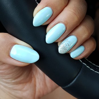 The Bellagio Nail - Blue with ombre silver sparkle highlight - Nail Salons Near Me - Calgary, Alberta