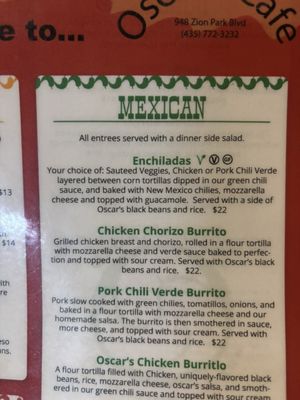 Menu photo 2 Oscar's Cafe Springdale, UT