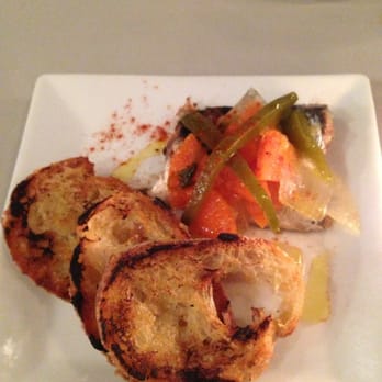 La Vara - SARDINA A LA ANTIGUA: Galician olive oil cured sardine, seasonal pickle, charred bread ($7) - Spanish Near Me - Brooklyn, New York