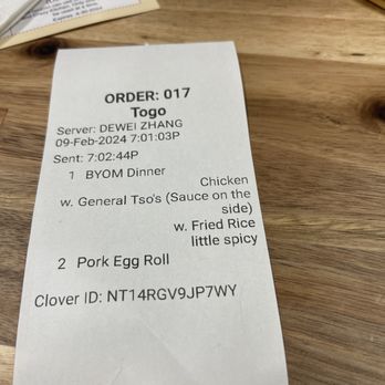 Crazy Kitchen - a receipt on a table - Chinese Near Me - Jacksonville, Florida
