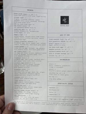 Menu photo 8 AKB, a hotel bar Austin, TX
