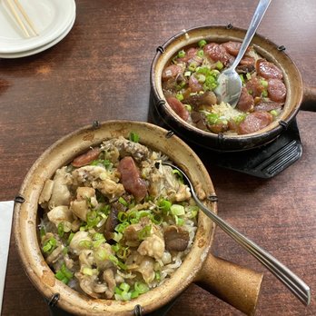 Clay Pot Cafe - Frog legs (had sausage, bacon & mushroom) and sausage & bacon. - Cantonese Near Me - Boston, Massachusetts