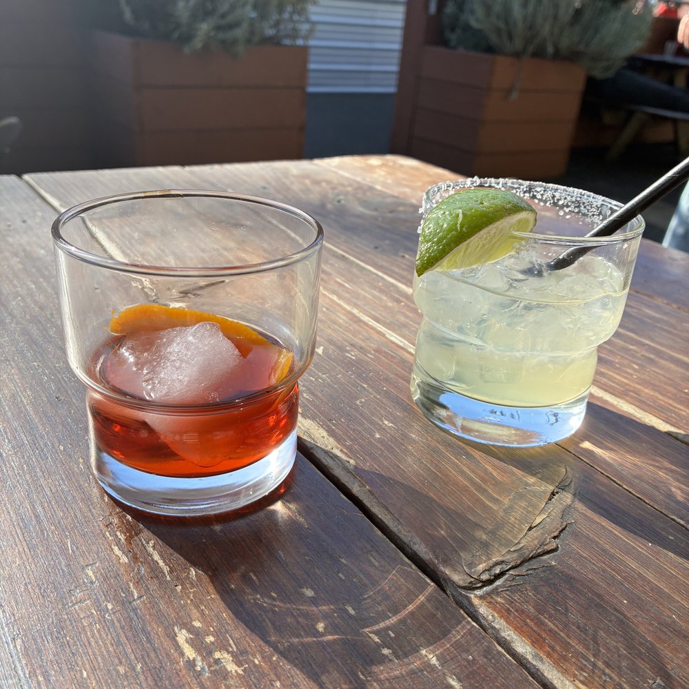 Mezcal Negroni and Cadillac Margarita. Mezcal Negroni and Cadillac Margarita.