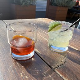 Mezcal Negroni and Cadillac Margarita. Mezcal Negroni and Cadillac Margarita.