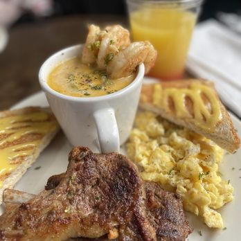 Addiction Coffee House - Lamb breakfast with shrimp and grits , toast and eggs . - Coffee & Tea Near Me - New Orleans, Louisiana