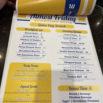 Almost Friday Sporting Club - Menu - New American Near Me - Nashville, Tennessee