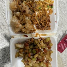 I asked for Kung Pao chicken and there was no chicken at all nothing but veggies. Really disappointed I asked for Kung Pao chicken and there was no chicken at all nothing but veggies. Really disappointed