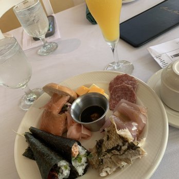 Hale Koa Hotel - Round 1: Sushi hand rolls, lox n bagels, tai snapper, assorted cheese and salami. - Hotels Near Me - Honolulu, Hawaii Hale Koa Hotel - Round 1: Sushi hand rolls, lox n bagels, tai snapper, assorted cheese and salami. - Hotels Near Me - Honolulu, Hawaii
