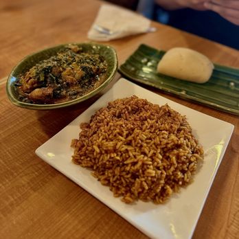 Golden Safari - Egusi Soup with chicken drumsticks (3) and Jollof Rice - African Near Me - Hayward, California