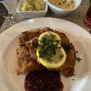 Naschmarkt - Campbell - Wiener Schnitzel with lingonberry sauce and Austrian potato salad - Austrian Near Me - Campbell, California Naschmarkt - Campbell - Wiener Schnitzel with lingonberry sauce and Austrian potato salad - Austrian Near Me - Campbell, California