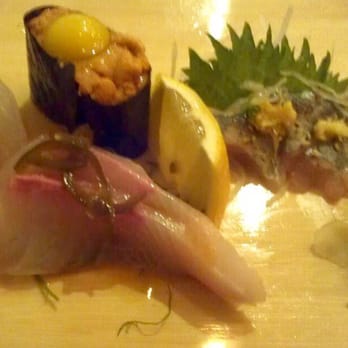Sushi Yashin - Madai sushi, Uni + quail egg sushi, kampachi and aji sashimi. - Japanese Near Me - Brooklyn, New York Sushi Yashin - Madai sushi, Uni + quail egg sushi, kampachi and aji sashimi. - Japanese Near Me - Brooklyn, New York