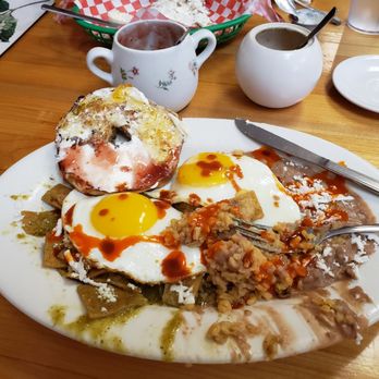 Marti's Place - Chiquilas dish with sprinkle of hot sauce - Breakfast & Brunch Near Me - Alameda, California