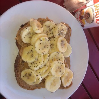 Toast on First - Peanut butter toast with honey, bananas, and chia - Coffee & Tea Near Me - Whittier, California Toast on First - Peanut butter toast with honey, bananas, and chia - Coffee & Tea Near Me - Whittier, California