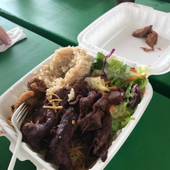 Mark's Place - Teriyaki Beef, Korean Chicken combo plate. (I already ate most of the chicken - Hawaiian Near Me - Lihue, Hawaii Mark's Place - Teriyaki Beef, Korean Chicken combo plate. (I already ate most of the chicken - Hawaiian Near Me - Lihue, Hawaii
