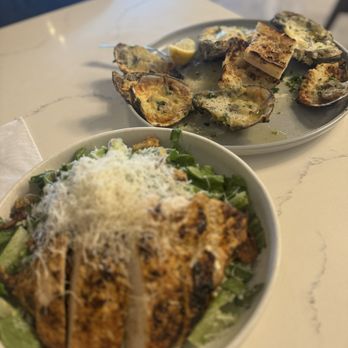 The Local - BLACKENED CHICKEN CAESAR ... & garlic Parmesan oysters. BUT you put the oysters on top of the salad! Game changer. - Breakfast & Brunch Near Me - Neptune Beach, Florida