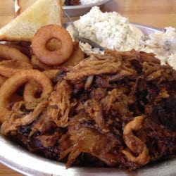 Big Dan's - Pulled pork platter w/slaw, potato salad & Vidalia onion rings. Wow!