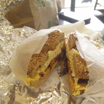 Highridge Bagels - Whole wheat everything bagel with bacon, egg, and cheese. - Bagels Near Me - Hartsdale, New York Highridge Bagels - Whole wheat everything bagel with bacon, egg, and cheese. - Bagels Near Me - Hartsdale, New York