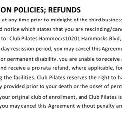 Club Pilates - Contract sent to me at time of enrollment showing section 5b