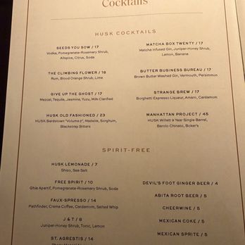 Husk - Elegant and fun cocktail menu - Southern Near Me - Nashville, Tennessee