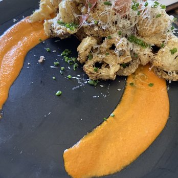 Anepalco - Fried calamari with roasted red pepper salsa - best calamari! - Mexican Near Me - Orange, California Anepalco - Fried calamari with roasted red pepper salsa - best calamari! - Mexican Near Me - Orange, California