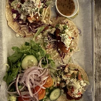 The Shack at The Hideaway in Hull Bay - Crispy fish tacos with side salad - American Near Me - St. Thomas, Virgin Islands The Shack at The Hideaway in Hull Bay - Crispy fish tacos with side salad - American Near Me - St. Thomas, Virgin Islands