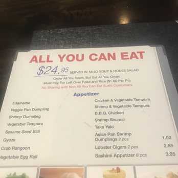 Kyoto - All you can eat menu  (items on both sides, Only front pictured) - Japanese Near Me - Greenfield, Wisconsin