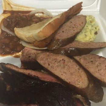 Ray's Real Pit BBQ Shack - 2 meat plate with sausage and ribs. - Barbeque Near Me - Houston, Texas Ray's Real Pit BBQ Shack - 2 meat plate with sausage and ribs. - Barbeque Near Me - Houston, Texas