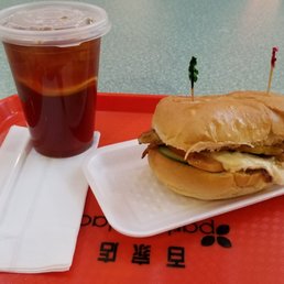 Pork chop sandwich and lemon ice tea. $5.25