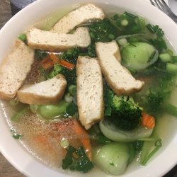Pho House & Grill - Veggie Noodle Soup. Description said with mushrooms but once I received my soup there was none.