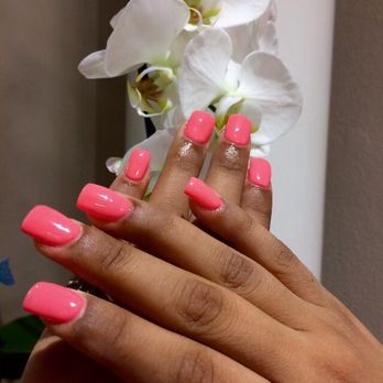 LG Nails & Spa - Gel acrylics. Nice bright pink color! - Nail Salons Near Me - Cypress, California