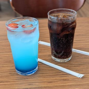 IHOP - Blue raspberry lemonade splasher and a Diet Pepsi with straws - Breakfast & Brunch Near Me - Mississauga, Ontario