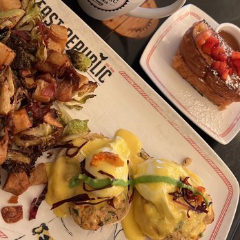 Breakfast Republic - Crab and crawfish cake benedict: 7/10 Brussel sprout potatoes: 1000/10 - Breakfast & Brunch Near Me - Irvine, California Breakfast Republic - Crab and crawfish cake benedict: 7/10 Brussel sprout potatoes: 1000/10 - Breakfast & Brunch Near Me - Irvine, California