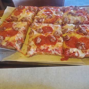 Perry's Pizza - Thick square sausage and pep. - Pizza Near Me - Huntington Beach, California