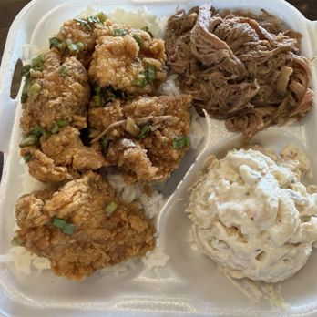 Hapa Food - Garlic Chicken & kahlua pig with rice and Mac salad - Hawaiian Near Me - Phoenix, Arizona Hapa Food - Garlic Chicken & kahlua pig with rice and Mac salad - Hawaiian Near Me - Phoenix, Arizona
