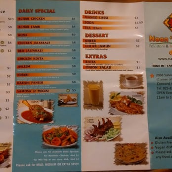 Naan n Curry - Menu back - Indian Near Me - Concord, California
