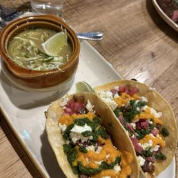 Steak strip tacos with soup of the day