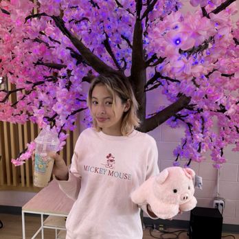 Boba CuCue Bubble Tea Café - The Sakura tree and boba pig and Brown Sugar Milk Tea with lychee jelly - Coffee & Tea Near Me - Farmington, New Mexico