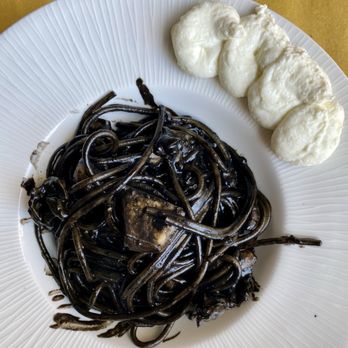 Osteria Antica Marina - Squid ink pasta with dollops of fresh ricotta, absolutely delicious - Italian Near Me - Catania, Connecticut Osteria Antica Marina - Squid ink pasta with dollops of fresh ricotta, absolutely delicious - Italian Near Me - Catania, Connecticut