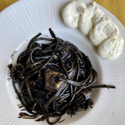 Osteria Antica Marina - Squid ink pasta with dollops of fresh ricotta, absolutely delicious