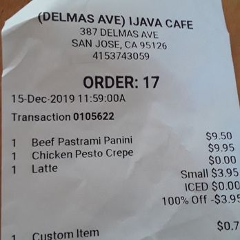 iJAVA Cafe - free latte with 2 meal purchase - Cafes Near Me - San Jose, California