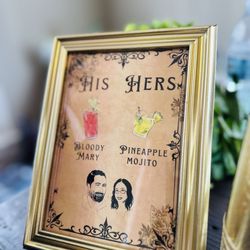 Birdy Weddings - Tiffany put together this sign for us (given drawings of us and our drinks)