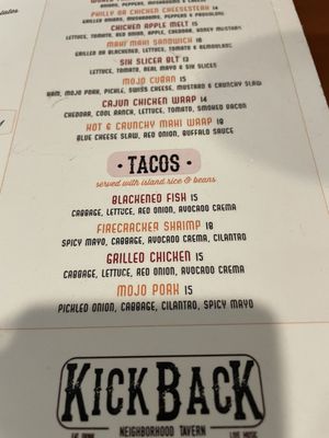 Menu photo 1 Kickback Neighborhood Tavern Wellington, FL